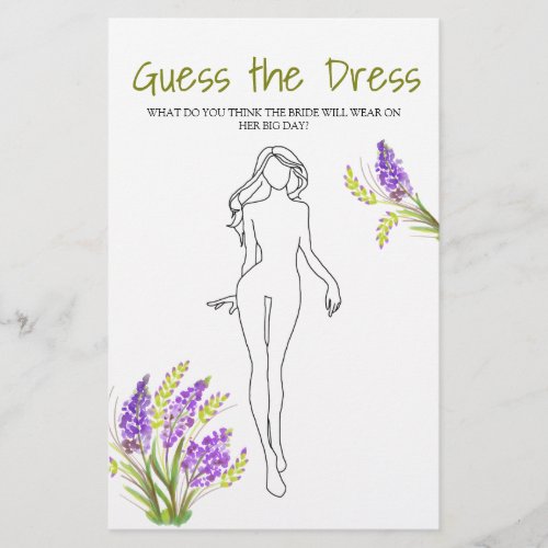 Bridal Shower Game Lavender Green Guess the Dress Flyer