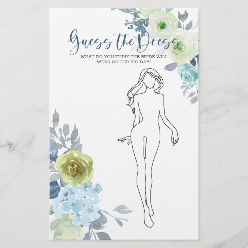 Bridal Shower Game Light Blue Guess the Dress Card Flyer