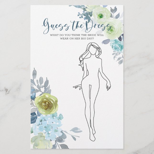 Bridal Shower Game Light Blue Guess the Dress Card Flyer (Front)