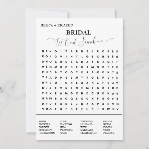 Bridal shower game modern word search game card