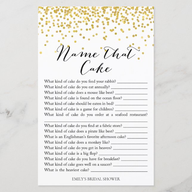 Bridal Shower Game - Name That Cake & Answer (Front)