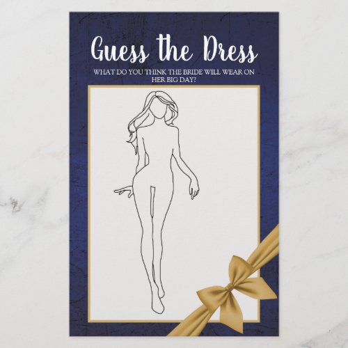 Bridal Shower Game Navy Gold Guess the Dress Flyer