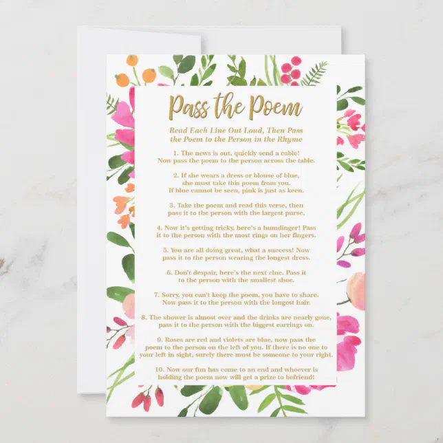 Bridal Shower Game, Pass the Poem Shower Game Zazzle