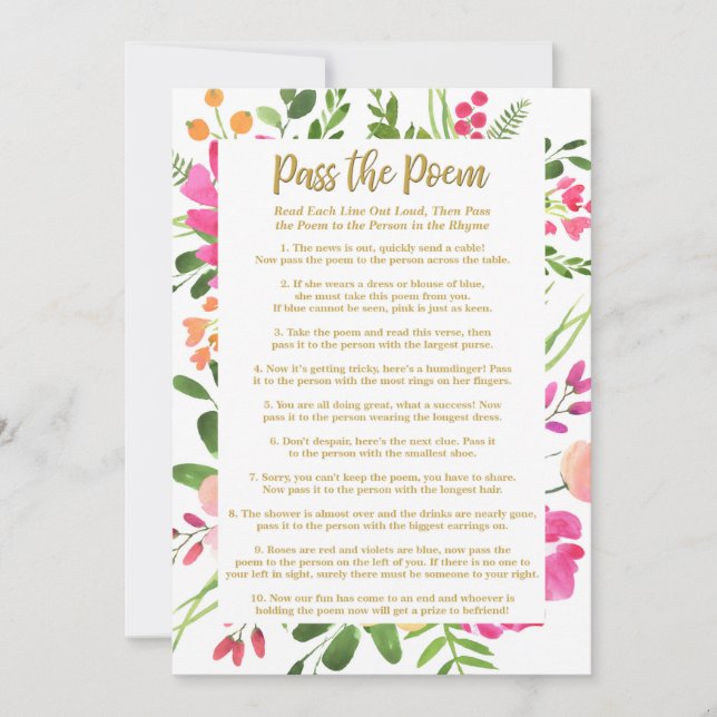 Bridal Shower Game, Pass the Poem Shower Game (Front)