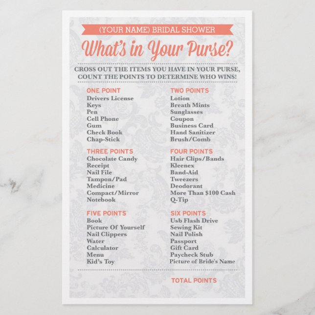 Bridal Shower Game / Personalized / Purse Raid (Front)