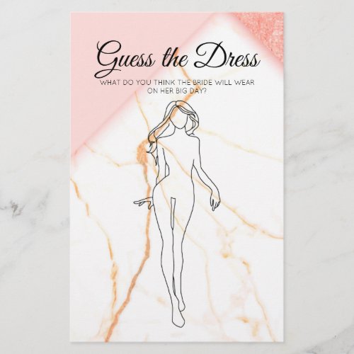 Bridal Shower Game Pink Marble Guess the Dress Flyer