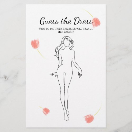 Bridal Shower Game Pink Tulips Guess the Dress Flyer