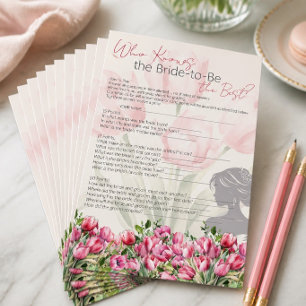 Bridal Shower Game Pink Tulips Who Knows Best Stationery