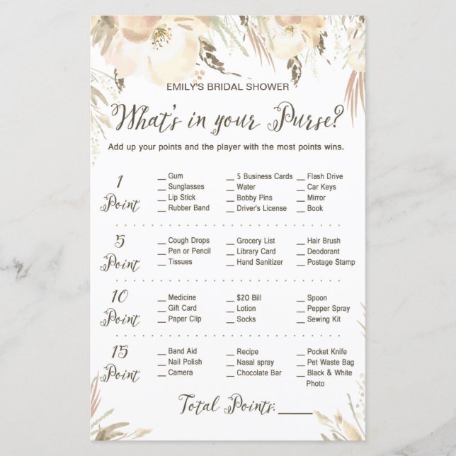 Bridal Shower Game - Purse Hunt Game (Front)