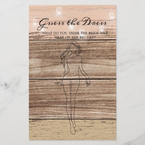 Bridal Shower Game Rustic Wood Guess the Dress Fly Flyer