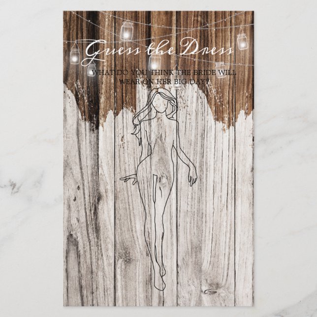 Bridal Shower Game Rustic Wood Guess the Dress Flyer (Front)