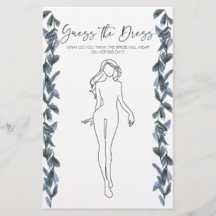 Bridal Shower Game Sage Silve Guess the Dress Card Flyer