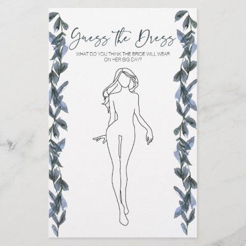 Bridal Shower Game Sage Silve Guess the Dress Card Flyer