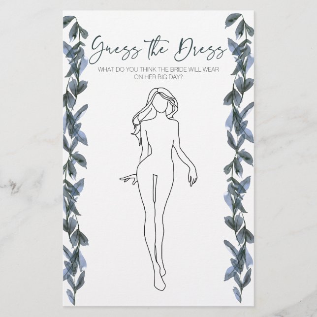 Bridal Shower Game Sage Silve Guess the Dress Card Flyer (Front)