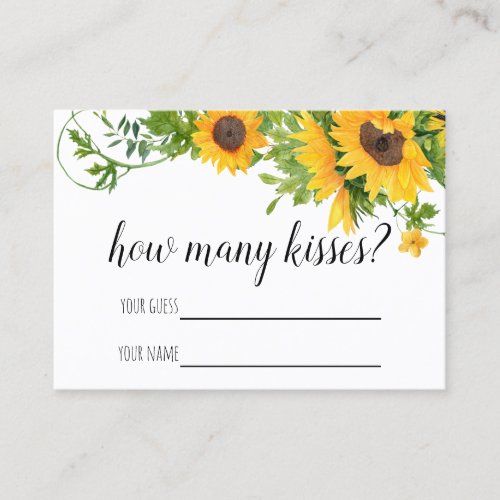 Bridal Shower Game Sunflowers How Many Kisses Card