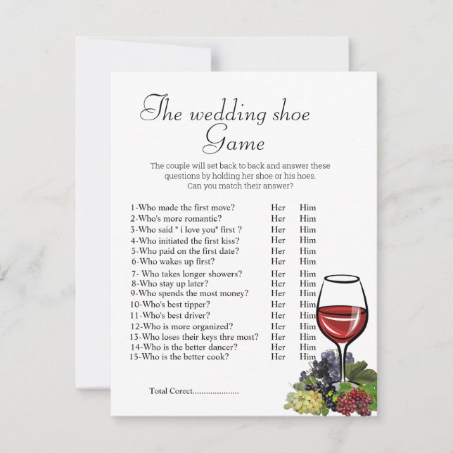 Bridal shower game, the wedding shoe game,  invitation (Front)