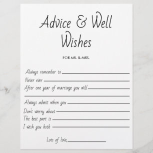 Bridal Shower Game Wedding Advice & Well Wishes Flyer