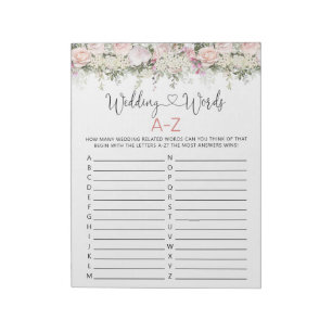 Bridal Shower Game - Wedding Words A-Z Notepad