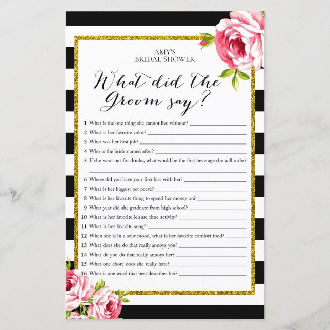 Bridal Shower Game - What did the Groom Say (Front)