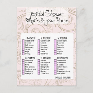 Bridal shower game- What is in your purse? Invitation Postcard