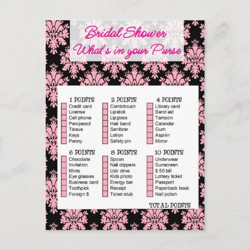 Bridal Shower game What is your purse Invitation Postcard