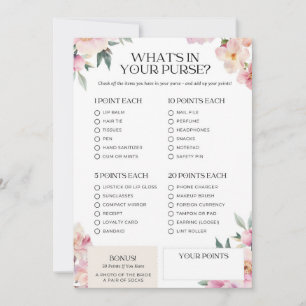 Bridal Shower Game What's in your Purse Pink Invitation
