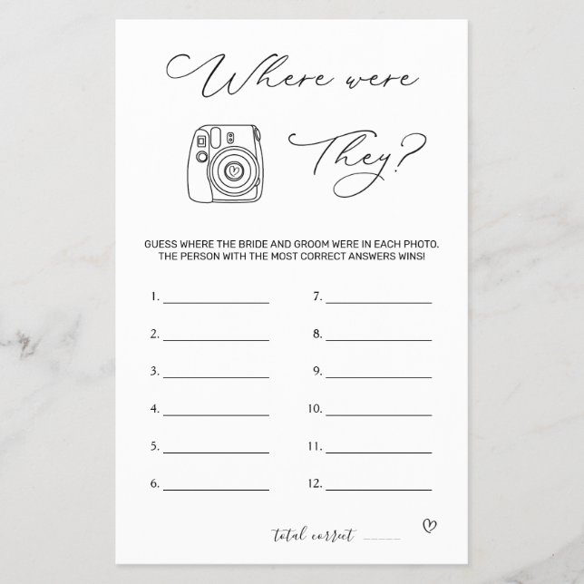 Bridal Shower Game Where Were They Flyer (Front)