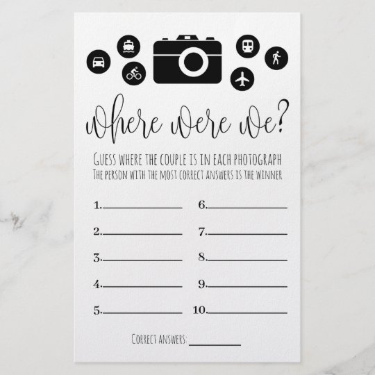 Bridal Shower Game Where Were We Card