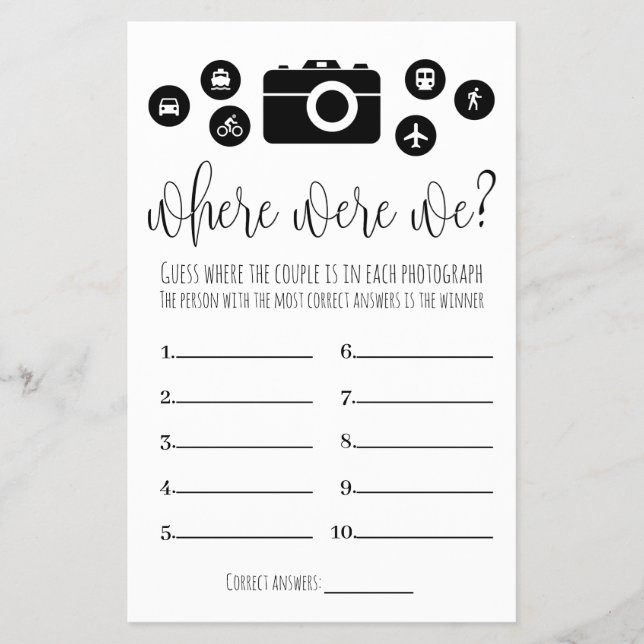 Bridal Shower Game Where Were We Card Flyer (Front)