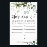 Bridal Shower Game Where Were We Card Flyer<br><div class="desc">Watercolor greenery template. Display 10 photos of the couple traveling and have the Guests guess where the couple is in each photograph. The person with the most correct answers is the winner!</div>