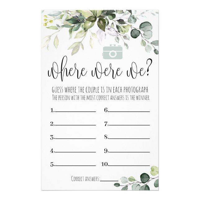 Bridal Shower Game Where Were We Card Flyer (Front)