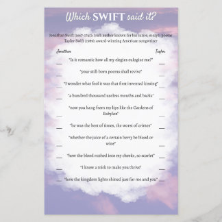 Bridal Shower Game "Which Swift Said It?"