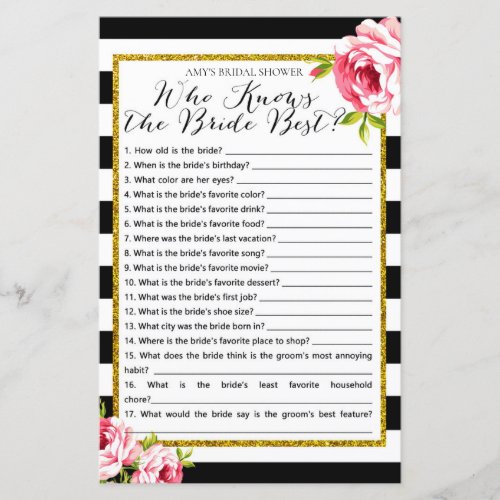 Bridal Shower Game _ Who knows Bride Best