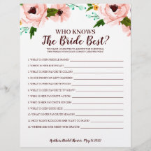 Bridal Shower Game Who Knows Bride Floral