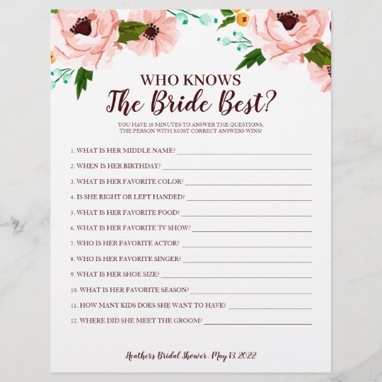 Bridal Shower Game Who Knows Bride Floral | Zazzle.com