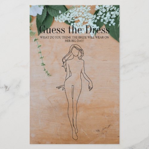 Bridal Shower Game Wood Floral Guess the Dress Flyer