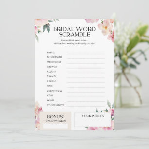 Bridal Shower Game Word Scramble Pink Floral Invitation