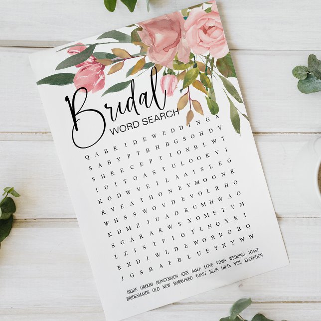 Bridal Shower Game Word Search Blush Pink Roses (Creator Uploaded)