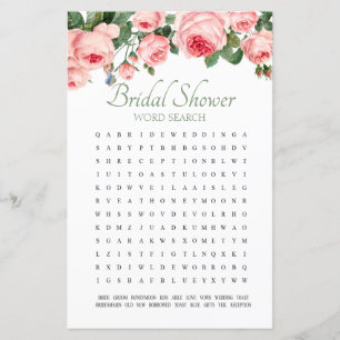 Bridal Shower Game Word Search Blushing Rose