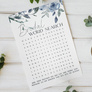 Bridal Shower Game Word Search Dusty Blue Flowers
