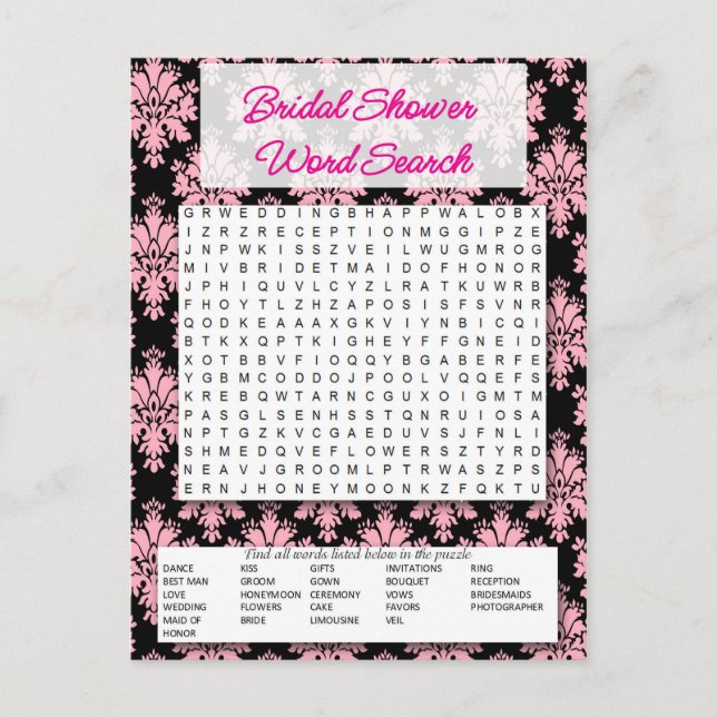 Bridal shower game- Word search- Invitation Postcard (Front)