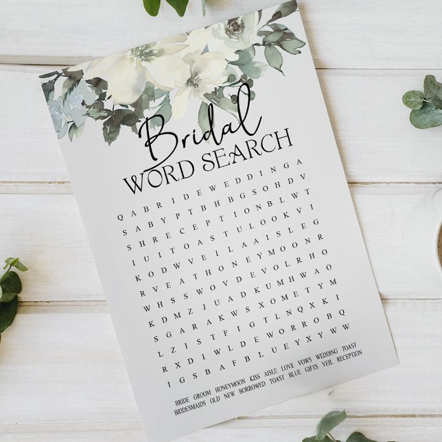 Bridal Shower Game Word Search Ivory White Floral (Creator Uploaded)