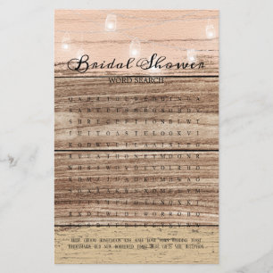 Bridal Shower Game Word Search Rustic Wood Lantern