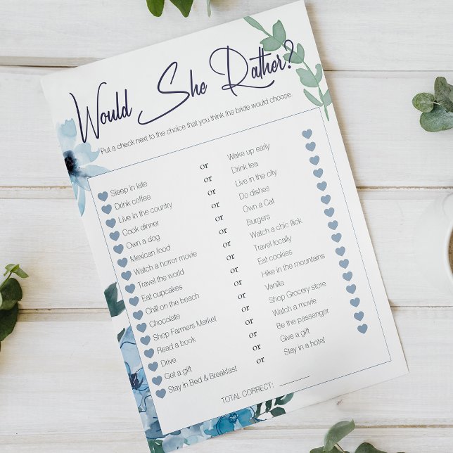 Bridal Shower Game Would She Rather Blue Roses (Creator Uploaded)