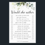 Bridal Shower Game Would She Rather Card Flyer<br><div class="desc">Watercolor greenery bridal Shower game would she rather template. Make it your own by adding your text (and personal photos). To access advanced editing tools,  please go to “Personalize”,  scroll down and press the "click to customize further" link.</div>