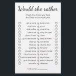 Bridal Shower Game Would She Rather Card Flyer<br><div class="desc">Bridal Shower game would she rather. Make it your own by adding your text (and personal photos). To access advanced editing tools,  please go to “Personalize”,  scroll down and press the "click to customize further" link.</div>