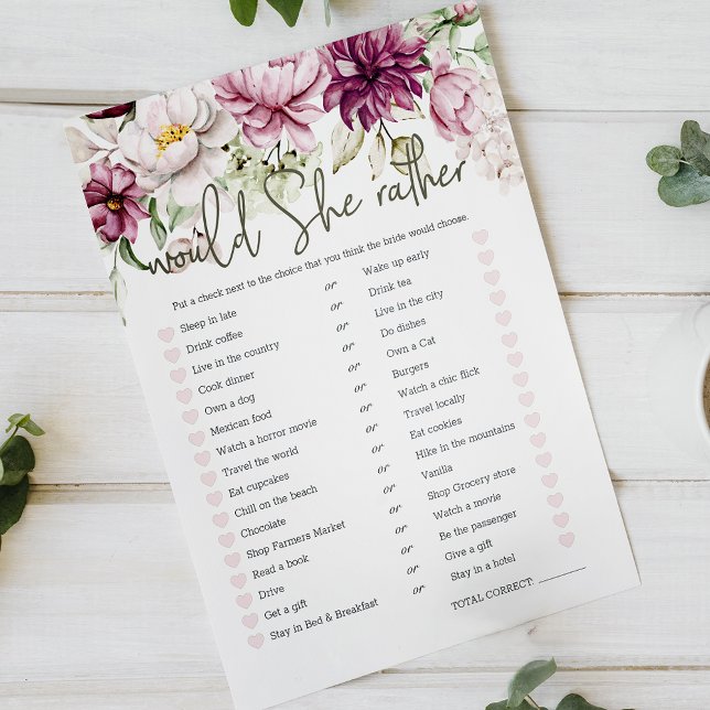 Bridal Shower Game Would She Rather Peonies Pink (Creator Uploaded)