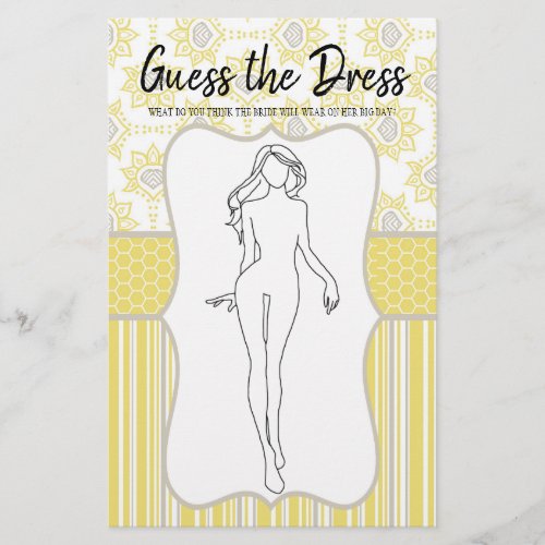 Bridal Shower Game Yellow Grey Guess the Dress Flyer