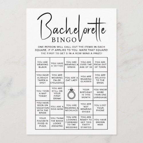Bridal Shower Games Bachelorette Bingo Card