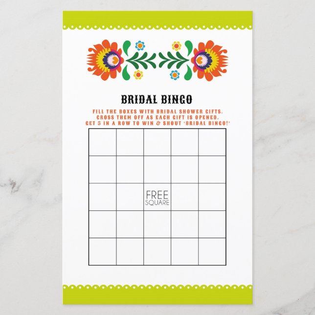 Bridal Shower Games Bingo Game Wedding Fiesta (Front)